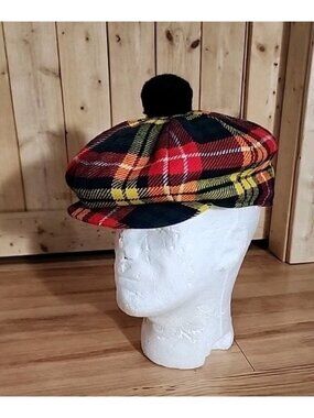 Vintage J.S. Wilson Limited Newsboy Cap Snap Close Blue Plaid Breton Hat England